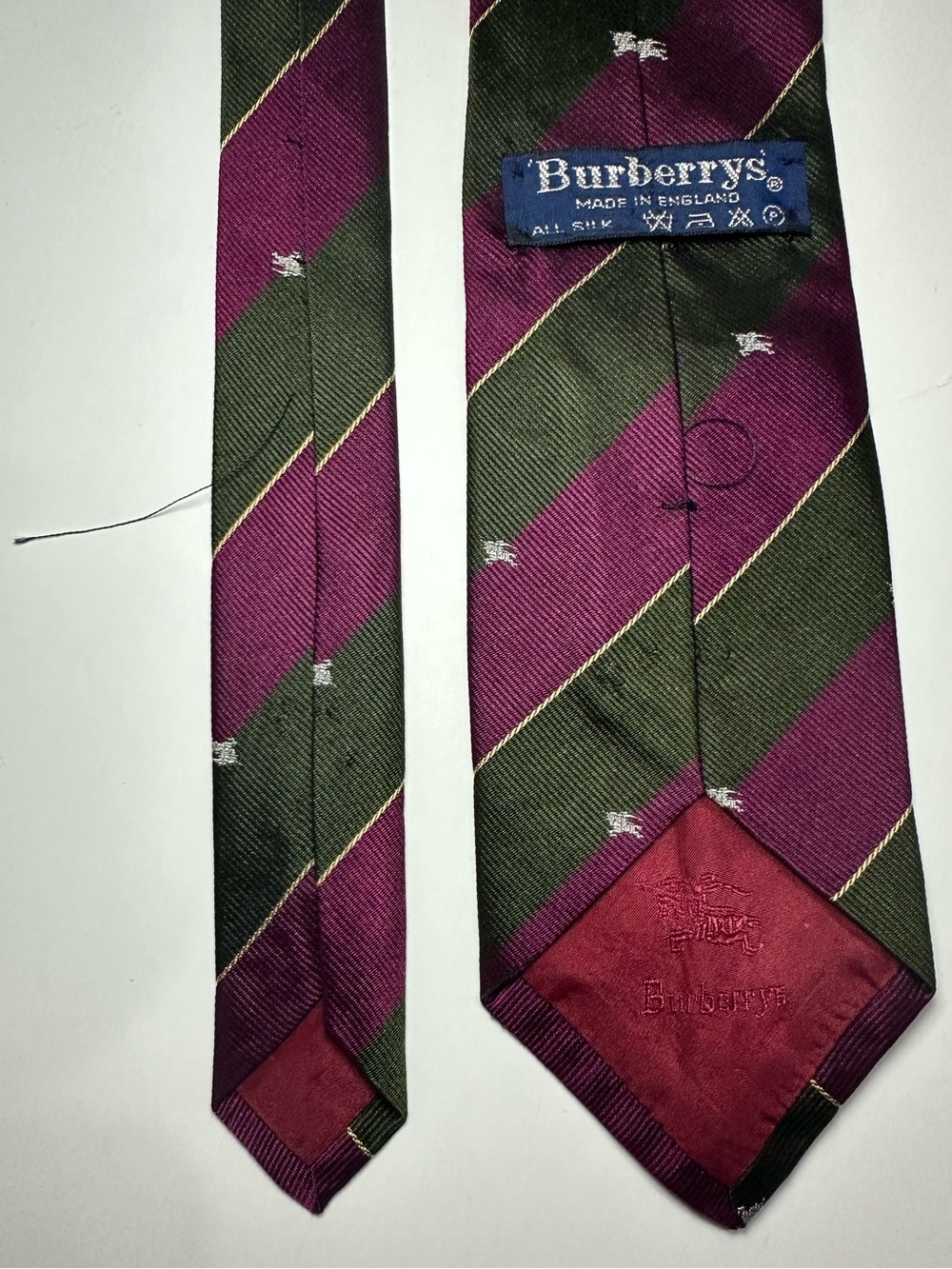 BURBERRYS VINTAGE PRE 1999 MADE IN ENGLAND SILK TIE STRIPED OLD MONEY PREPPY - Picture 13 of 13